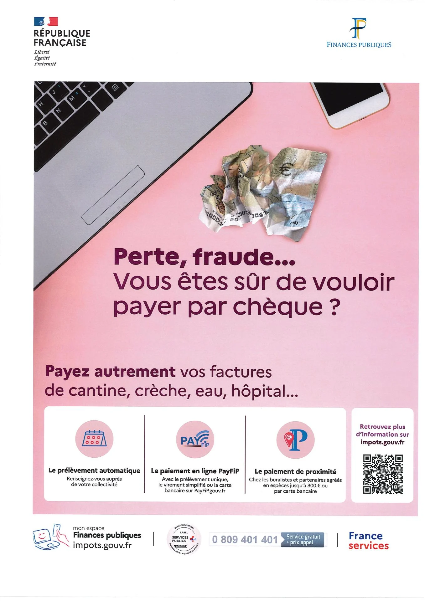 Fin des paiements par chèque aux finances publiques